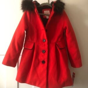 Cat and Jack Red Girl’s Coat with Faux Fur Trim NWT